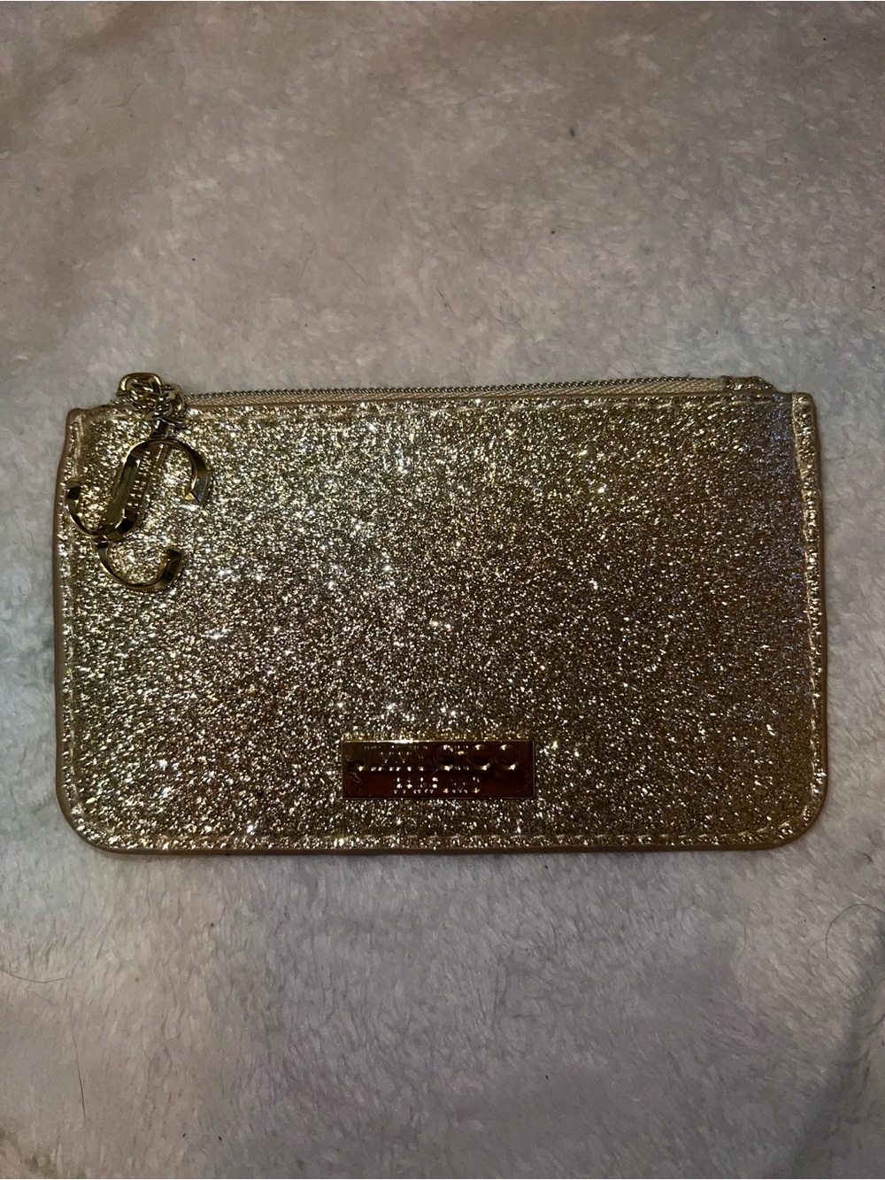 Jimmy Choo gold sparkly coin pouch